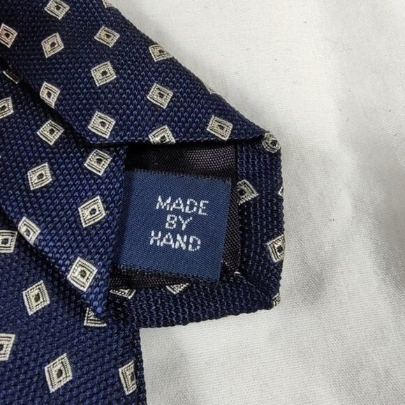 Vintage Polo Ralph Lauren Dark Blue Small Squares Geometric Silk Tie - Picture 5 of 8